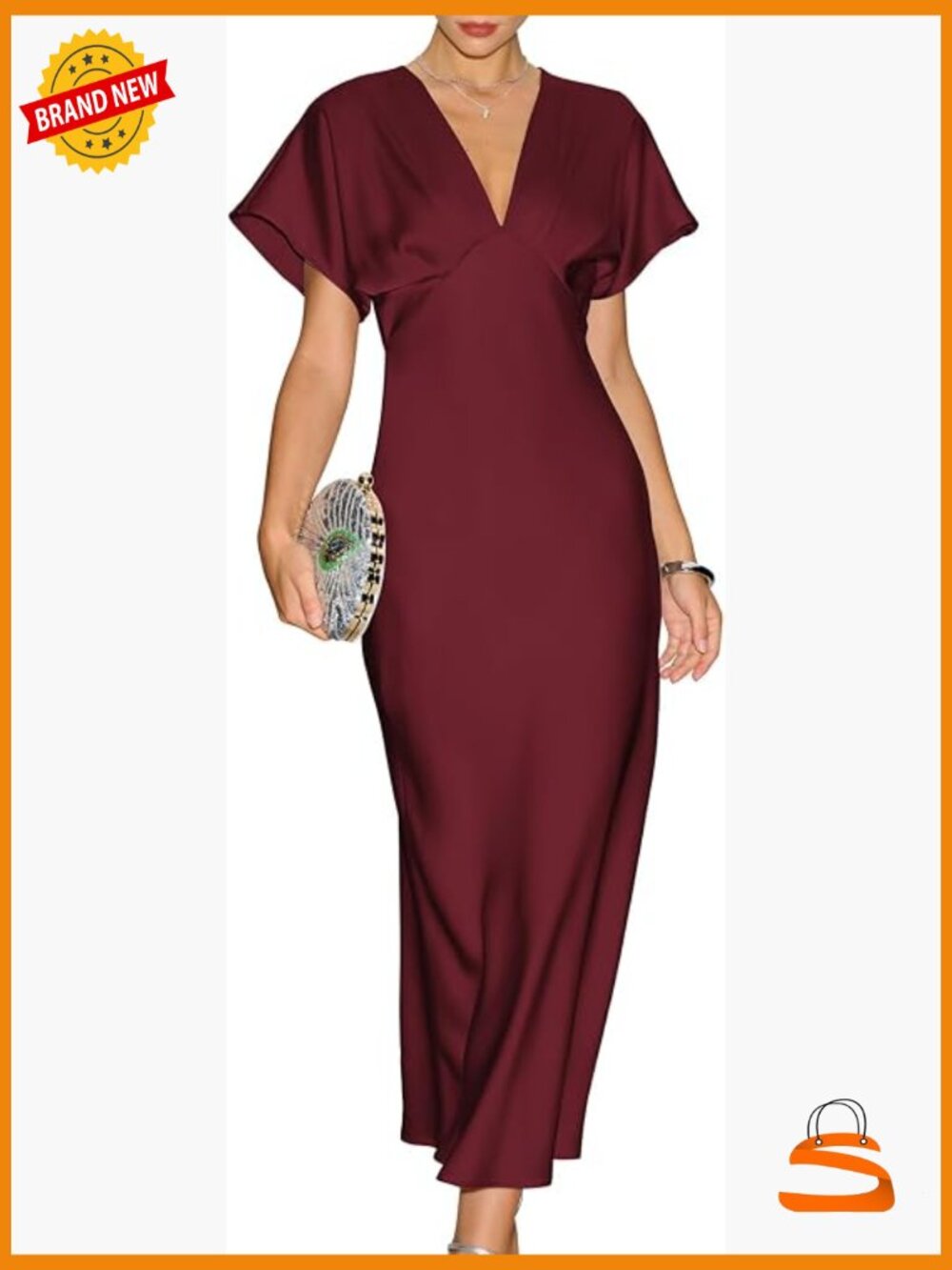 V-Neck Midi Cocktail Dress A-Line Flowy Wedding Guest Gown